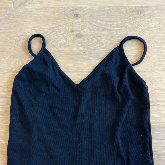 BP Black Ribbed Bodysuit Basic Layering Piece Dark Stretch Jersey Knit Small - Picture 4 of 6